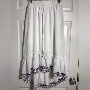 NWOT Time Tru Cotton White Embroidered Tiered Maxi Skirt M